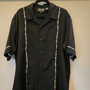VINTAGE DRAGONFLY BARBED WIRE SHORT SLEEVE BUTTON UP SHIRT BLACK XL NWOT